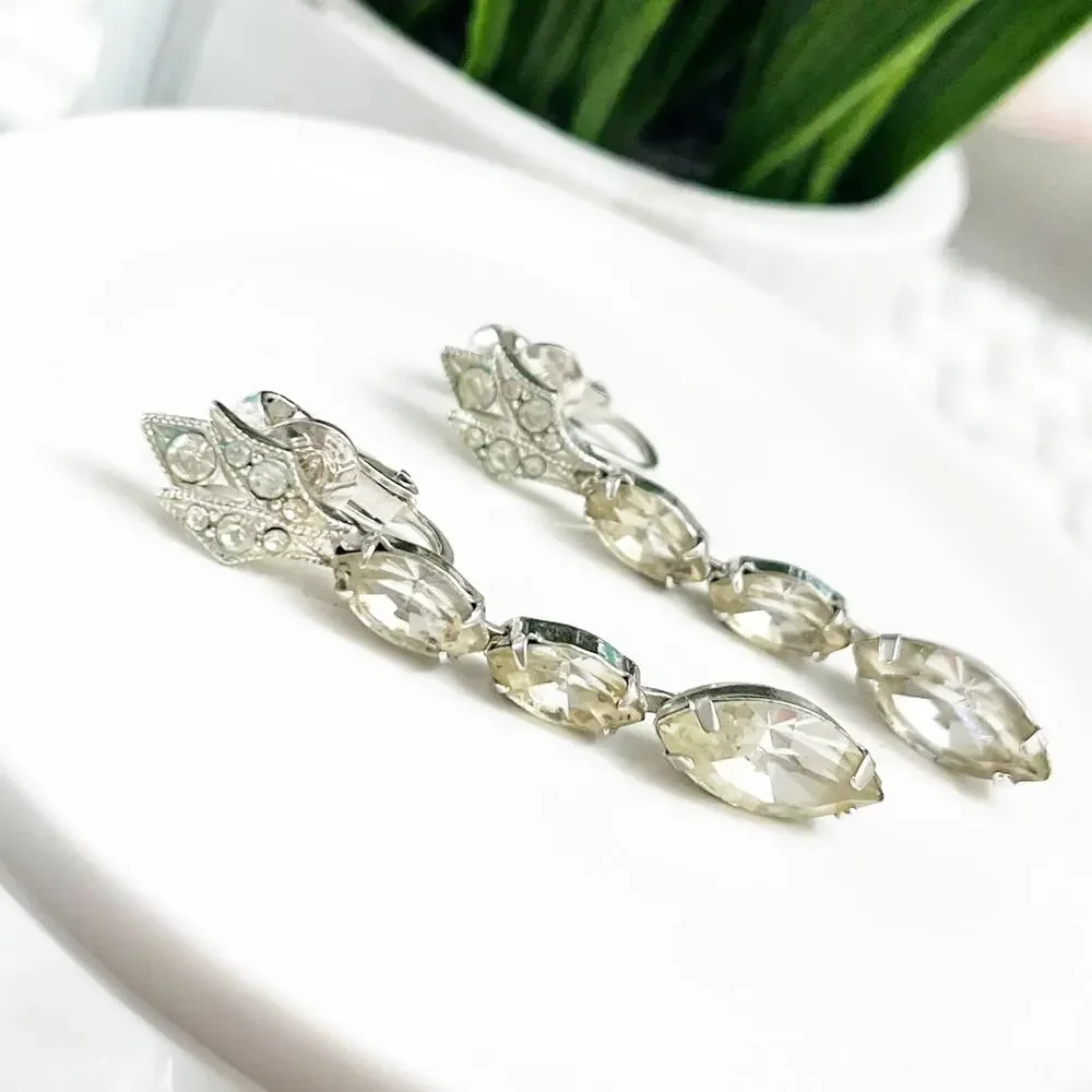 Eisenberg Vintage Crystal Drop Clip Art Nouveau Style Earrings